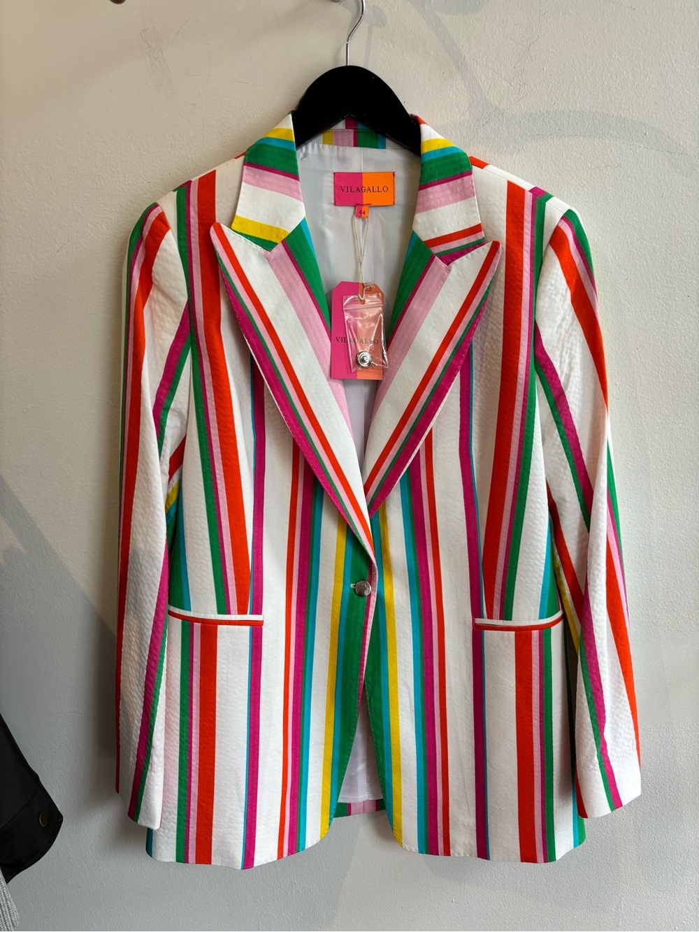 VILAGALLO Women’s Multicolor Stripe Blazer - White Base